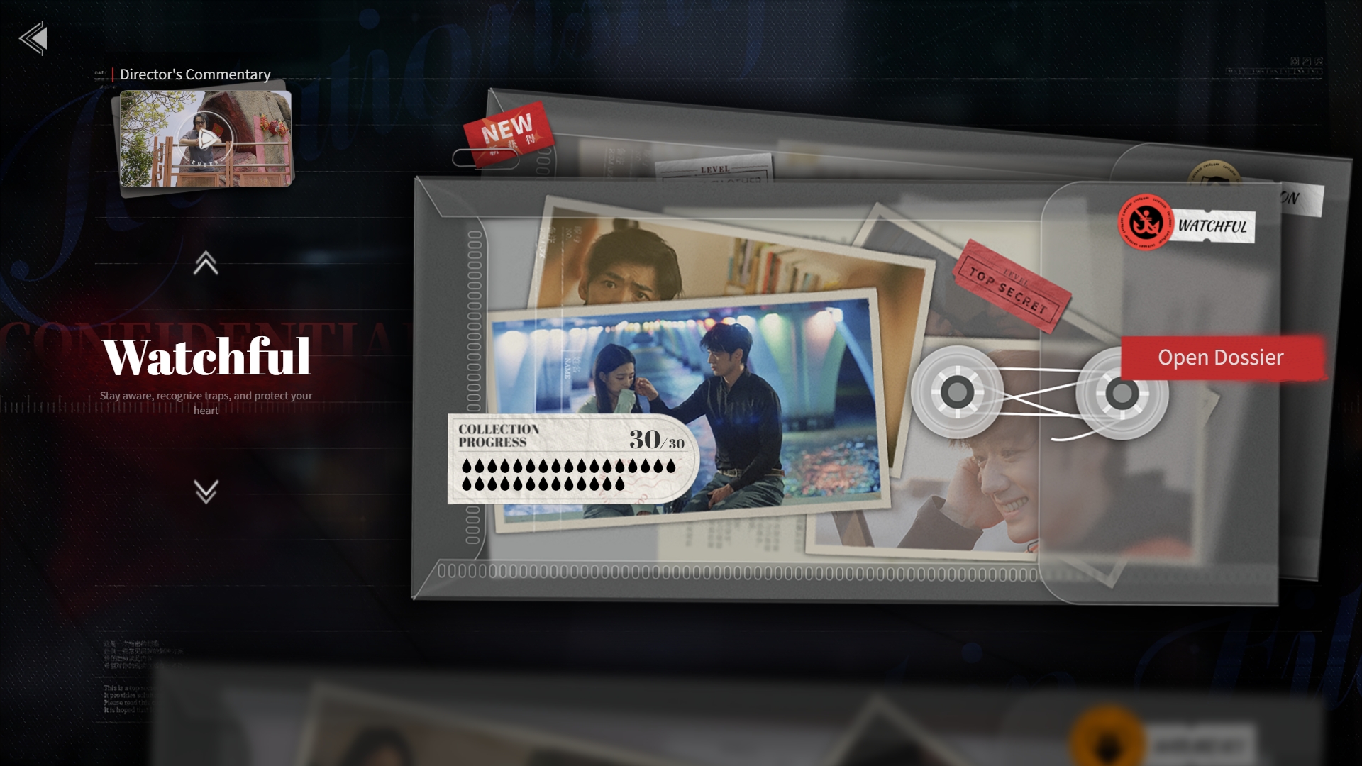 Confidential dossier screen